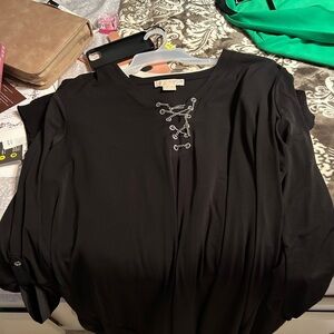 Michael Kors Black Long Sleeve Dress with Lace-Up Detail